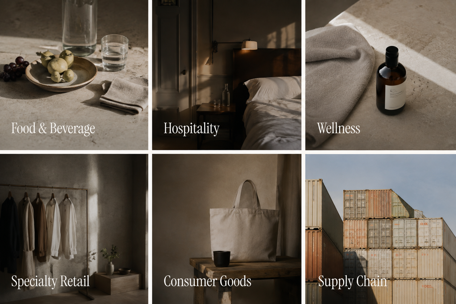 Sectors: food and beverage, hospitality, wellness, specialty retail, consumer goods, supply chain.